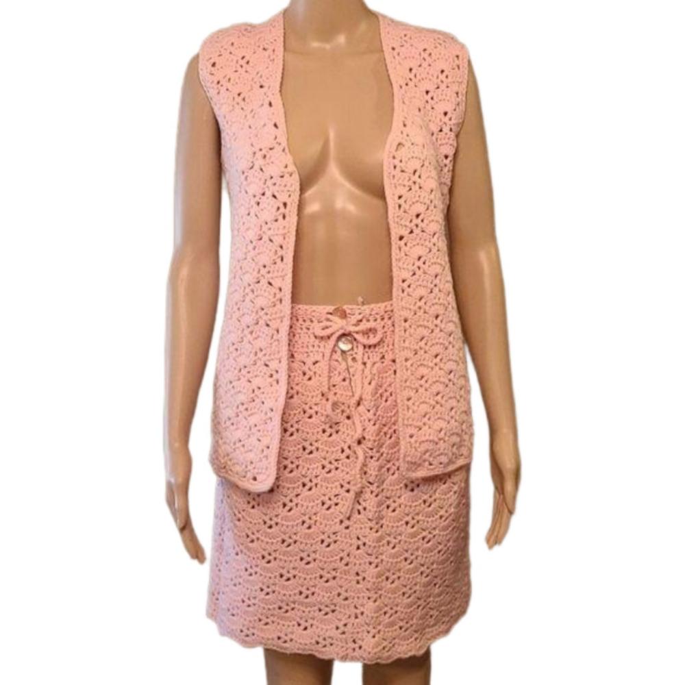 Vintage 70's Hand Knitted two Piece Set
